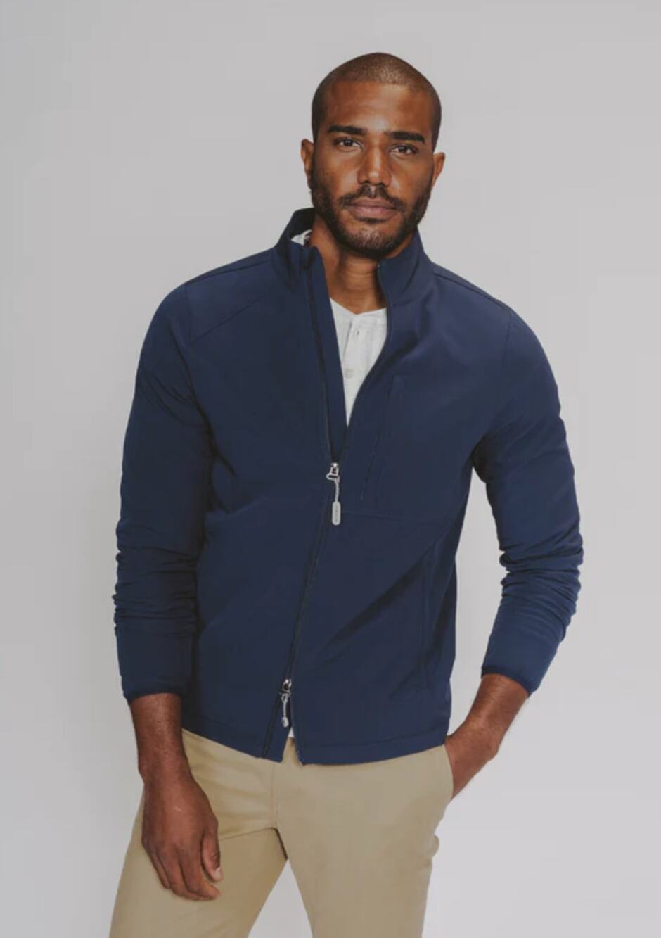 The Normal Brand 3 Season Soft-Shell Full Zip Jacket Mens Medium Navy Blue New